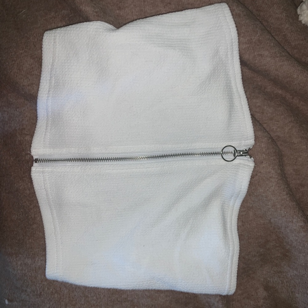 small white crop top with a front zipper